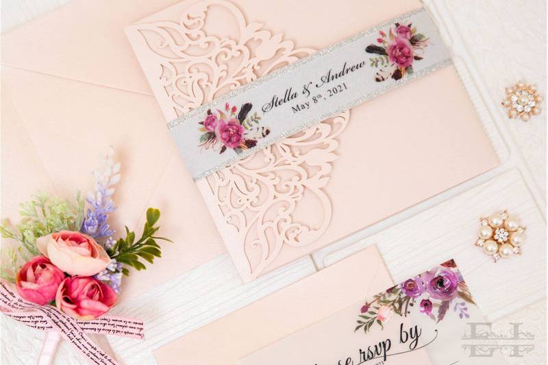 Blush Floral Laser Cut Pocket