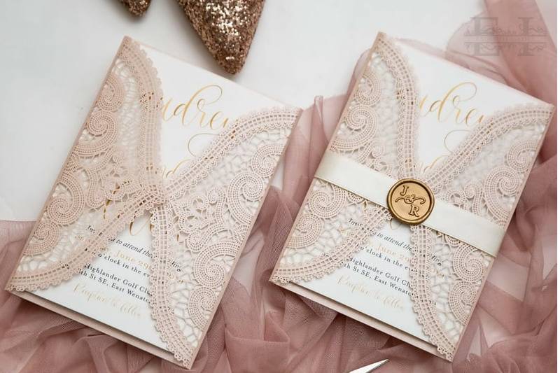 Blush Laser Cut Lace Invite