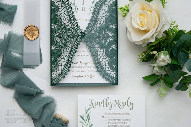 Emerald Laser Cut Lace Invite