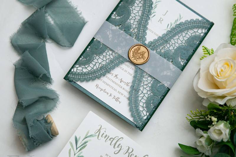 Emerald Laser Cut Lace Invite