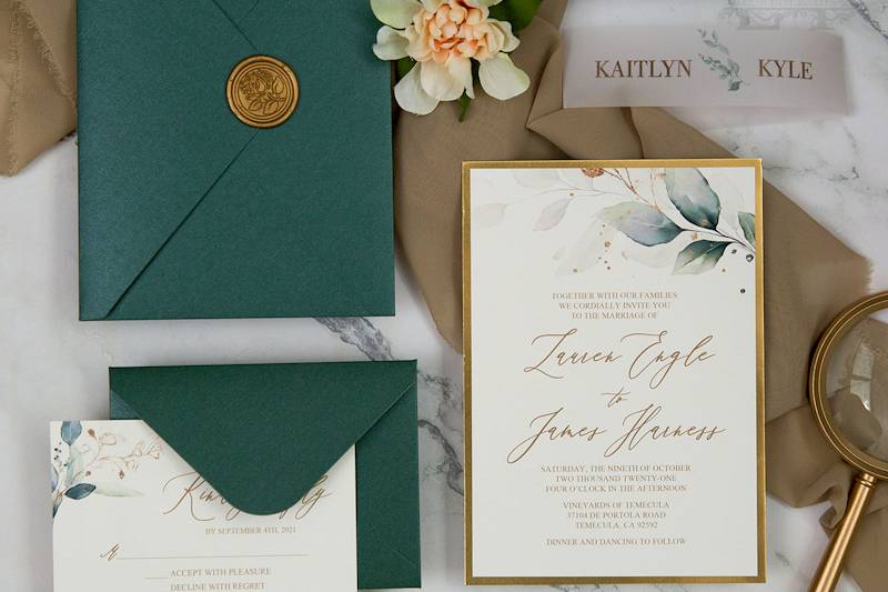 Emerald & Gold Flat Invitation