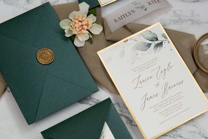 Emerald & Gold Flat Invitation