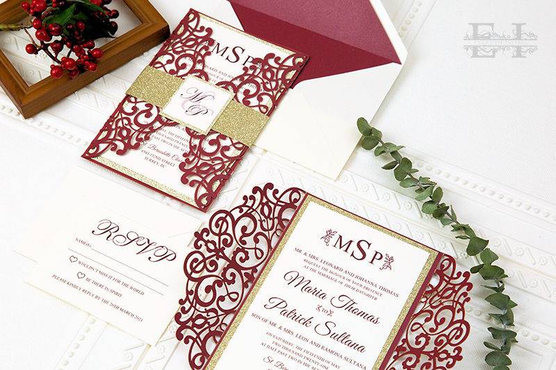 Wine with Glitter Band Laser Cut  invite collection