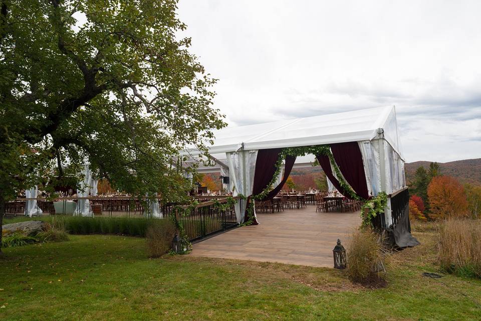 Tent setup and wood floors