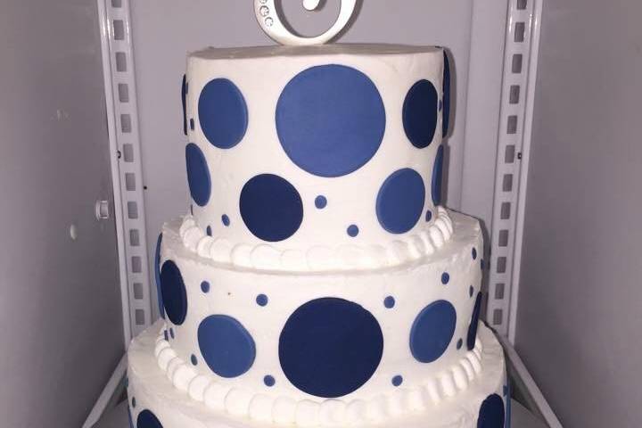 Blue and white cake