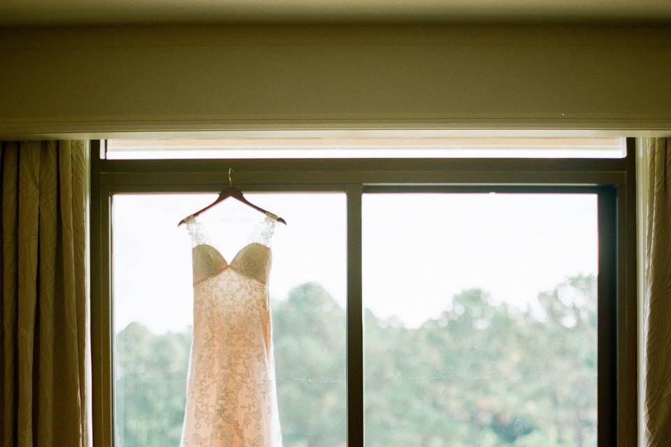 Bridal gown by the window