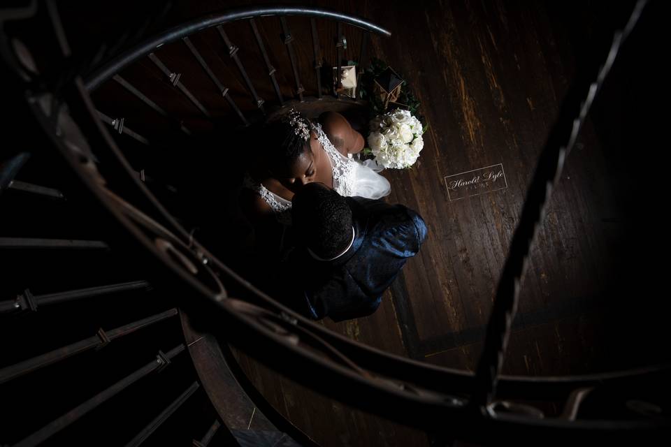 Bride + Groom in stairway