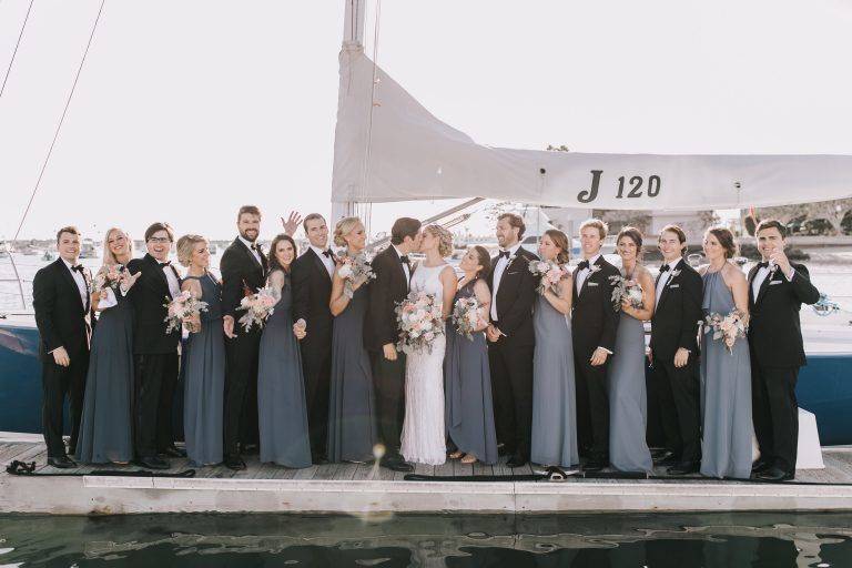 The couple with the bridesmaids and groomsmen