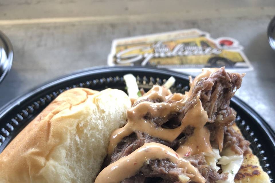Stewed beef tip sliders