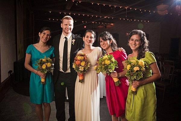 this is the georgeous bride with her groom and bridesmaids. we are so honored, that we could design and make the bridesmaid dresses.