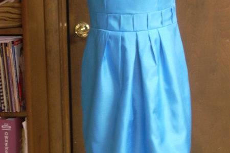 Blue 100% silk shantung bridesmaid dress with constructed v neckline