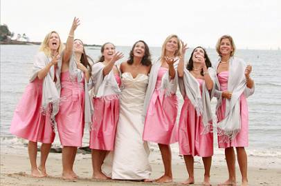 Bridesmaids Catching Bouquet
