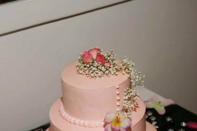 Pink floral wedding cake