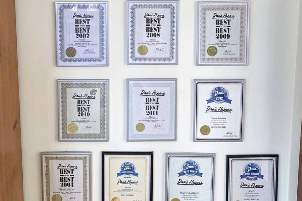 Chef Mazzus wall of Awards