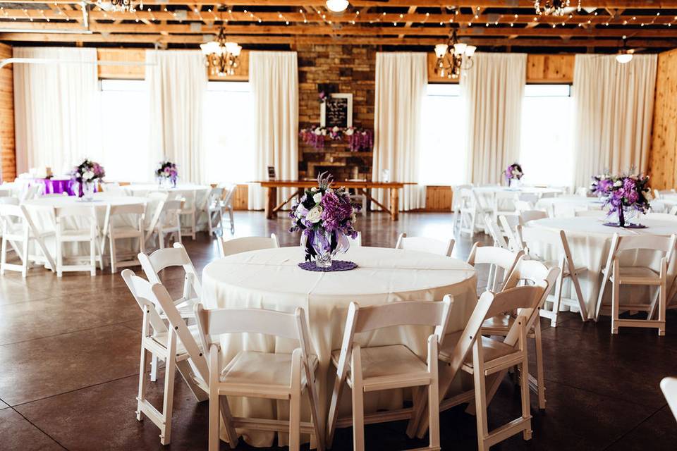 Purple and white centerpieces