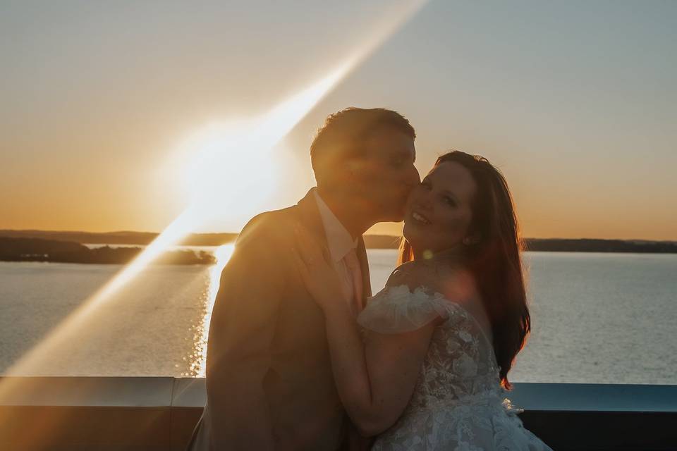 Married couple at sunset in WI