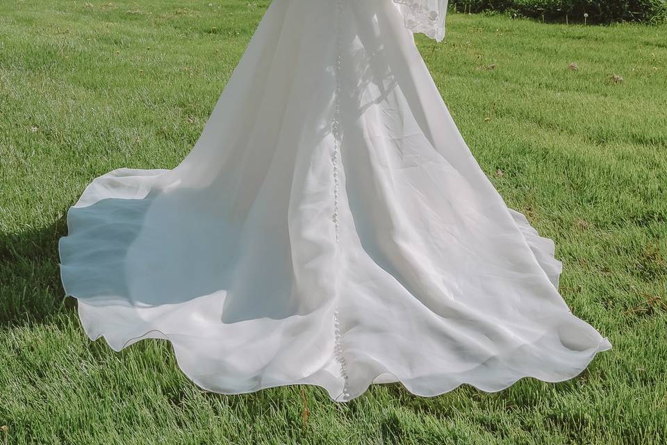 Bride and groom with train