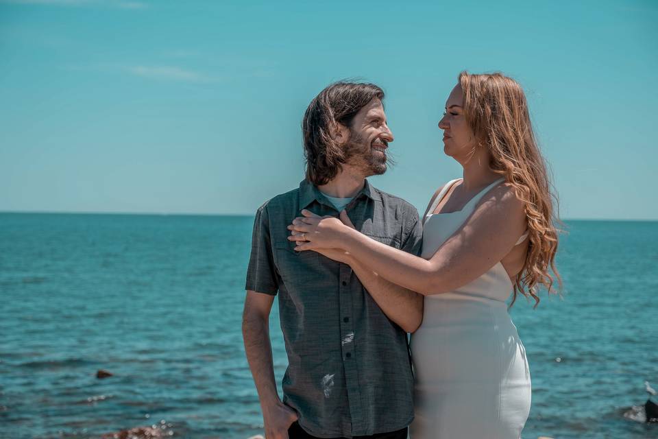 Engagement photo at lake in WI