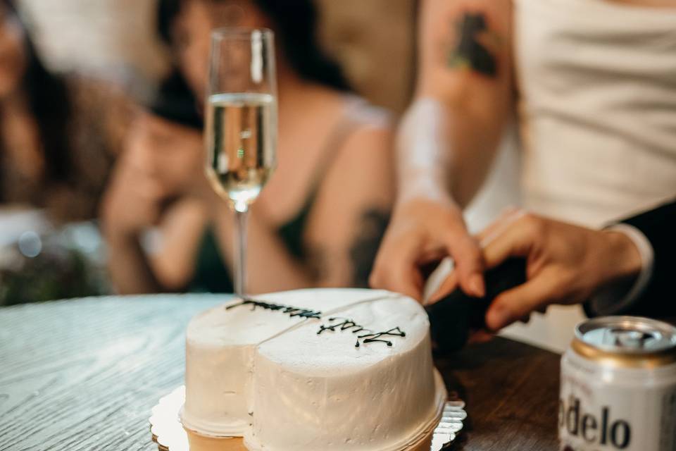 Cake cutting at ceremony in IL