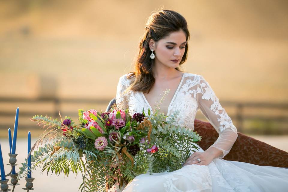 Bride in a sleeved wedding dress