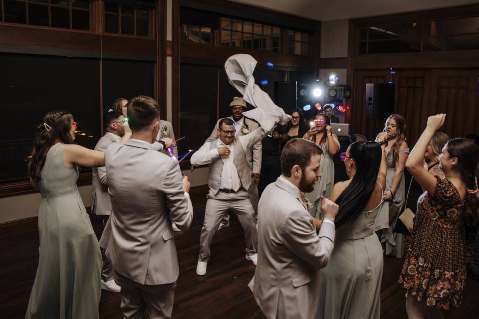 Wedding guests dancing