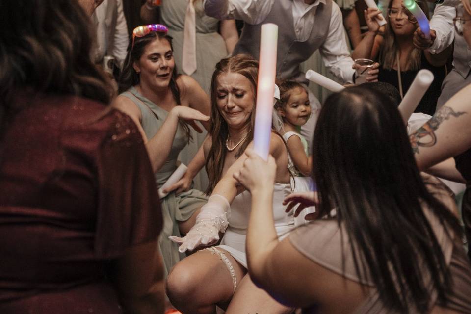 Wedding guests dancing