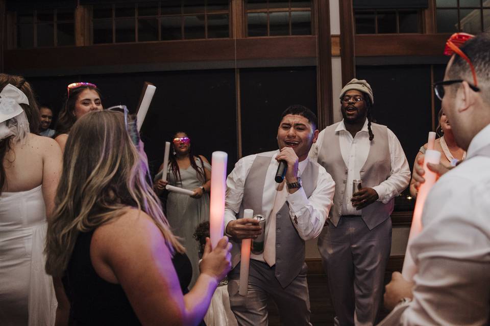 Wedding guests dancing