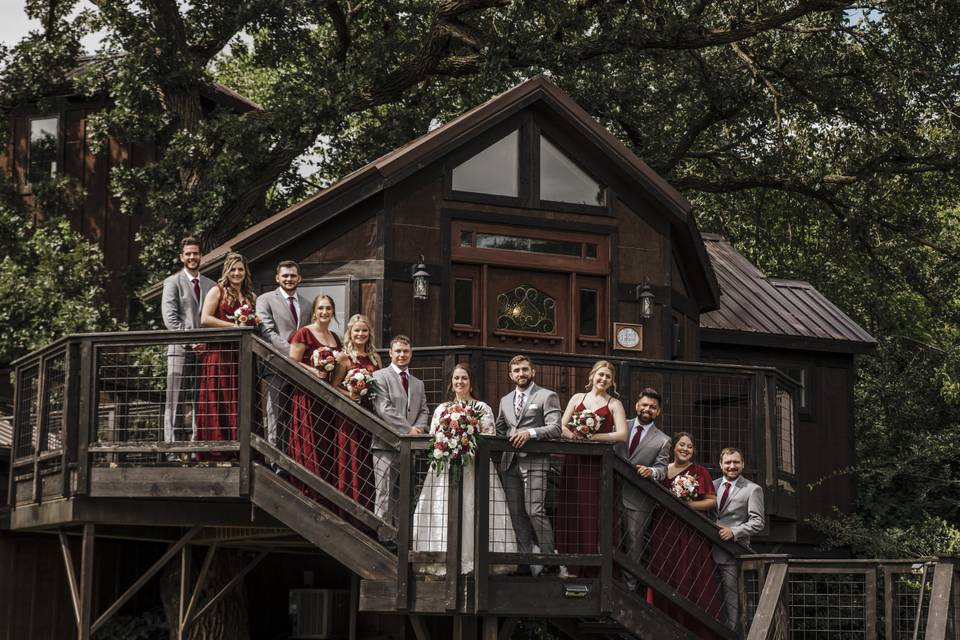 Wedding party on stairs