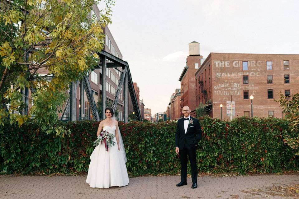 Bride and groom portraits. Downtown Denver wedding.