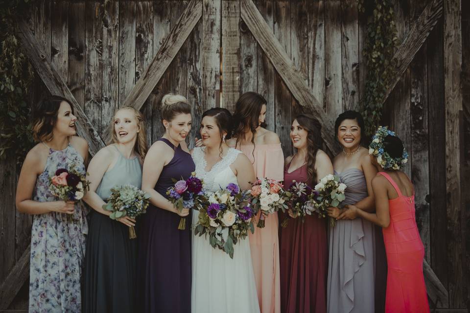 Bride and her bridesmaids