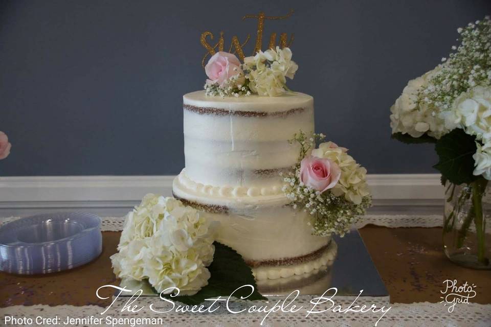 Naked cake with flower decorations