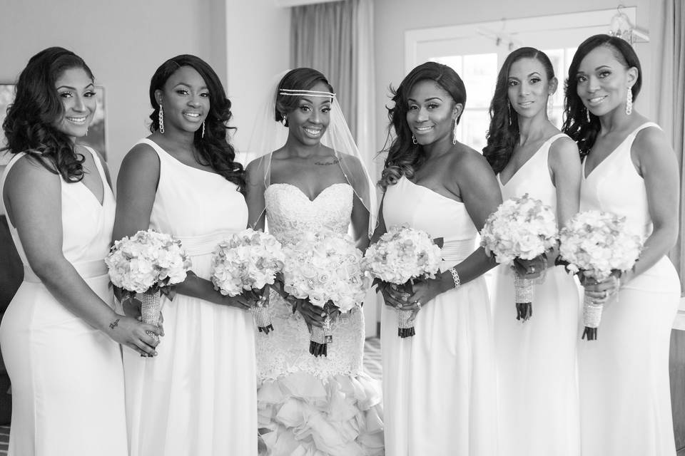 The bride with her bridesmaids