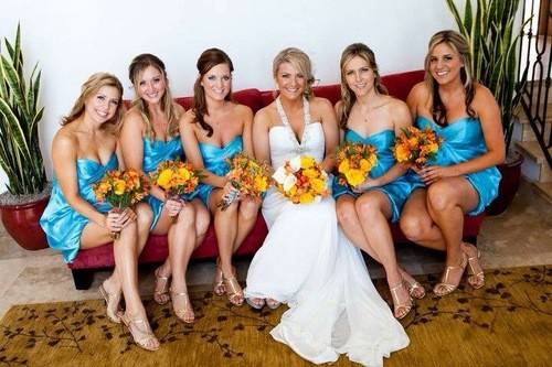 Bride with her bridesmaids