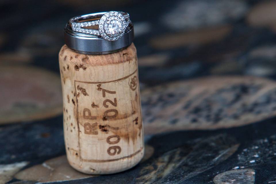 Wedding rings on cork
