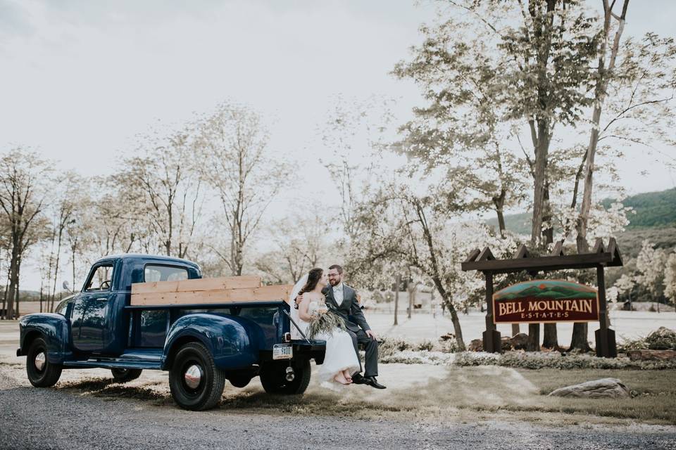 Front entrance bride and groom