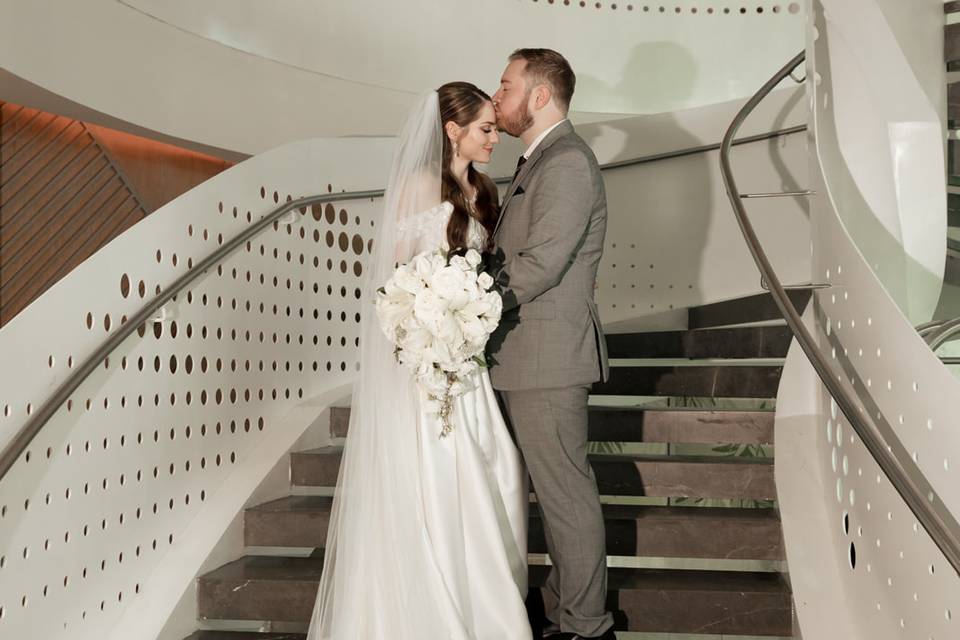 Newlyweds at the lobby