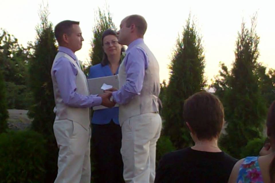 Michael Moreno and Patrick Hendricks shared their vows in a lovely sunset wedding in the Dalles at the Hendrick's Cherry Orchard surrounded by their closest family and friends on Aug. 25th, 2012!