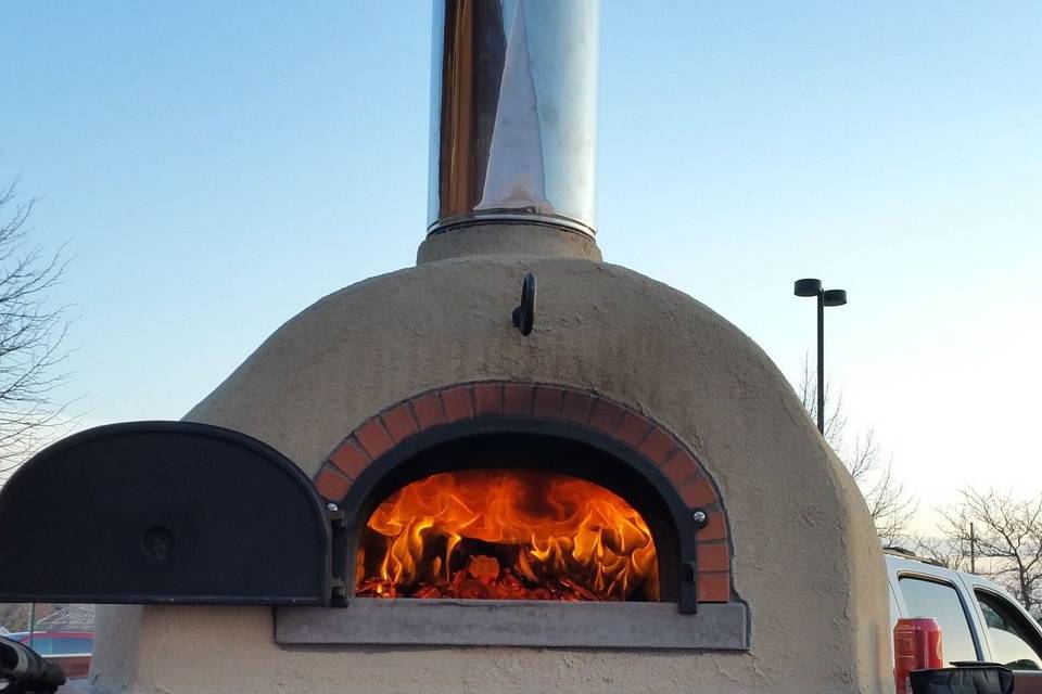 Our oven getting ready to bake our award winning pizzas in under 2 minutes!