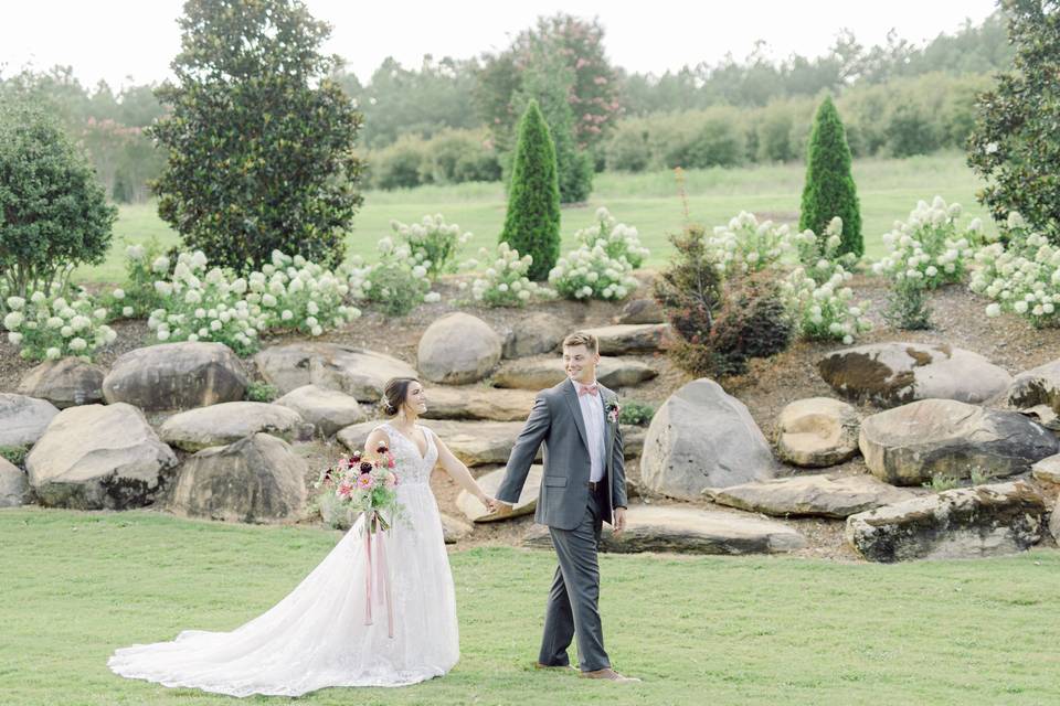 Rock Wall + Hydrangea Garden