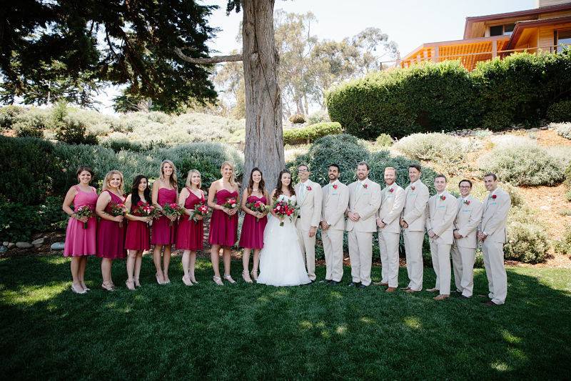 The couple with the bridesmaids and groomsmen