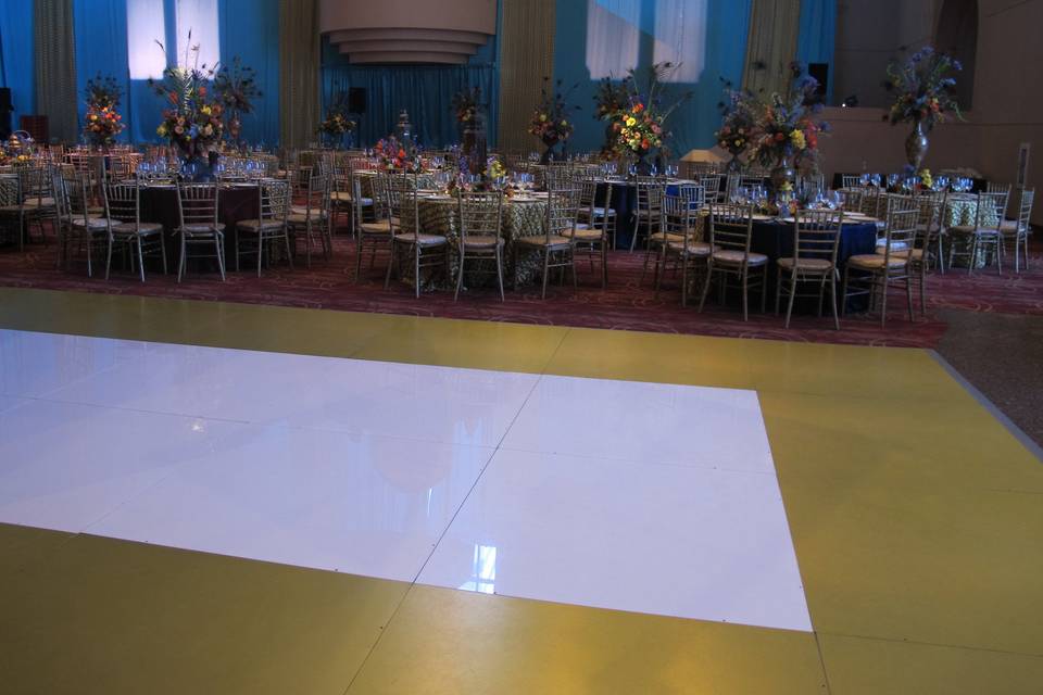 White floor with gold border