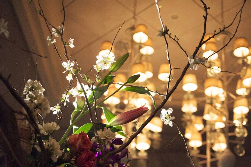 Floral decor and chandelier