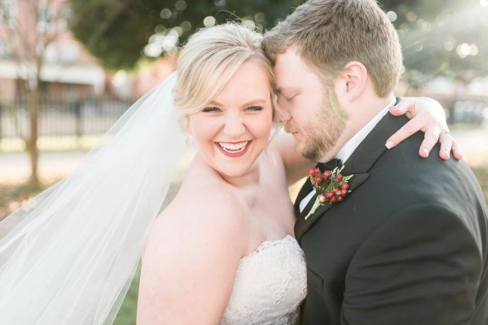 Happy bride and groom