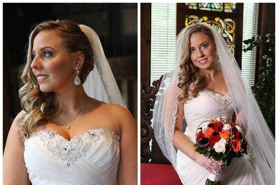 Profile and front shot of bridal look