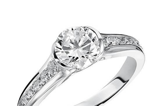 Style ArtCarved 31-V385ERW <br> CARINA, Half bezel engagement ring with channel set diamond band
