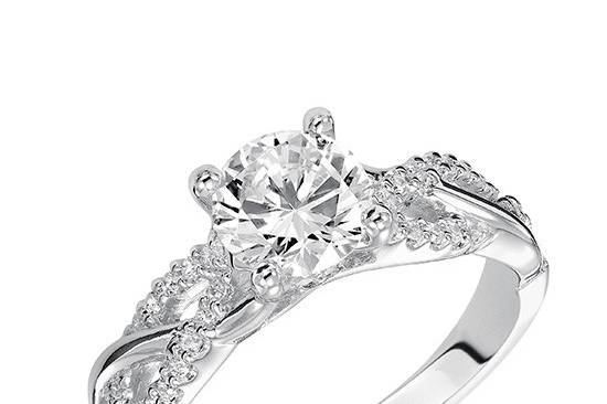 Style ArtCarved 31-V421ERW <br> Virginia, Contemporary Diamond engagement ring with twisted diamond band. Available in Platinum, 18K and 14K gold.  Settings can be custom made to fit any size or shape center stone. Matching band available - Style number V421W-L