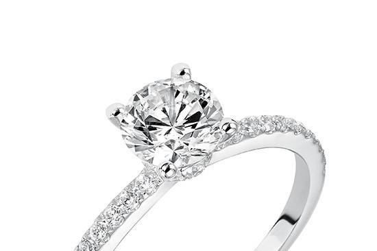 ArtCarved 31-V544ERW <br> Sybil, Classic Prong Set Diamond Engagement Ring with diamond accented band. Available in Platinum, 18K and 14K gold. Settings can be custom made to fit any size or shape center stone. Matching band available - Style number V544W-L