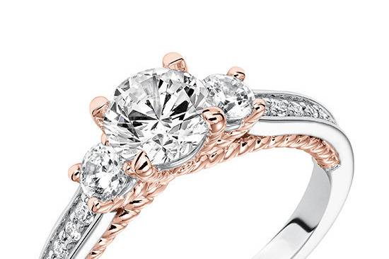 Style ArtCarved 31-V591ERW <br> Marlow, Contemporary Three Stone Diamond with Two Tone Rope Detail Engagement Ring