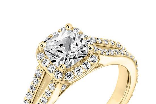 Style ArtCarved 31-V646EUY <br> Evangeline, Classic Diamond Halo with Split Shank Engagement Ring