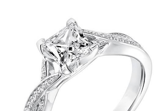 Style ArtCarved 31-V656ECW <br> London.  Diamond Split Shank Engagement Ring.  Available in Platinum, 18K White or Yellow Gold, 14K White or Yellow Gold or Palladium.